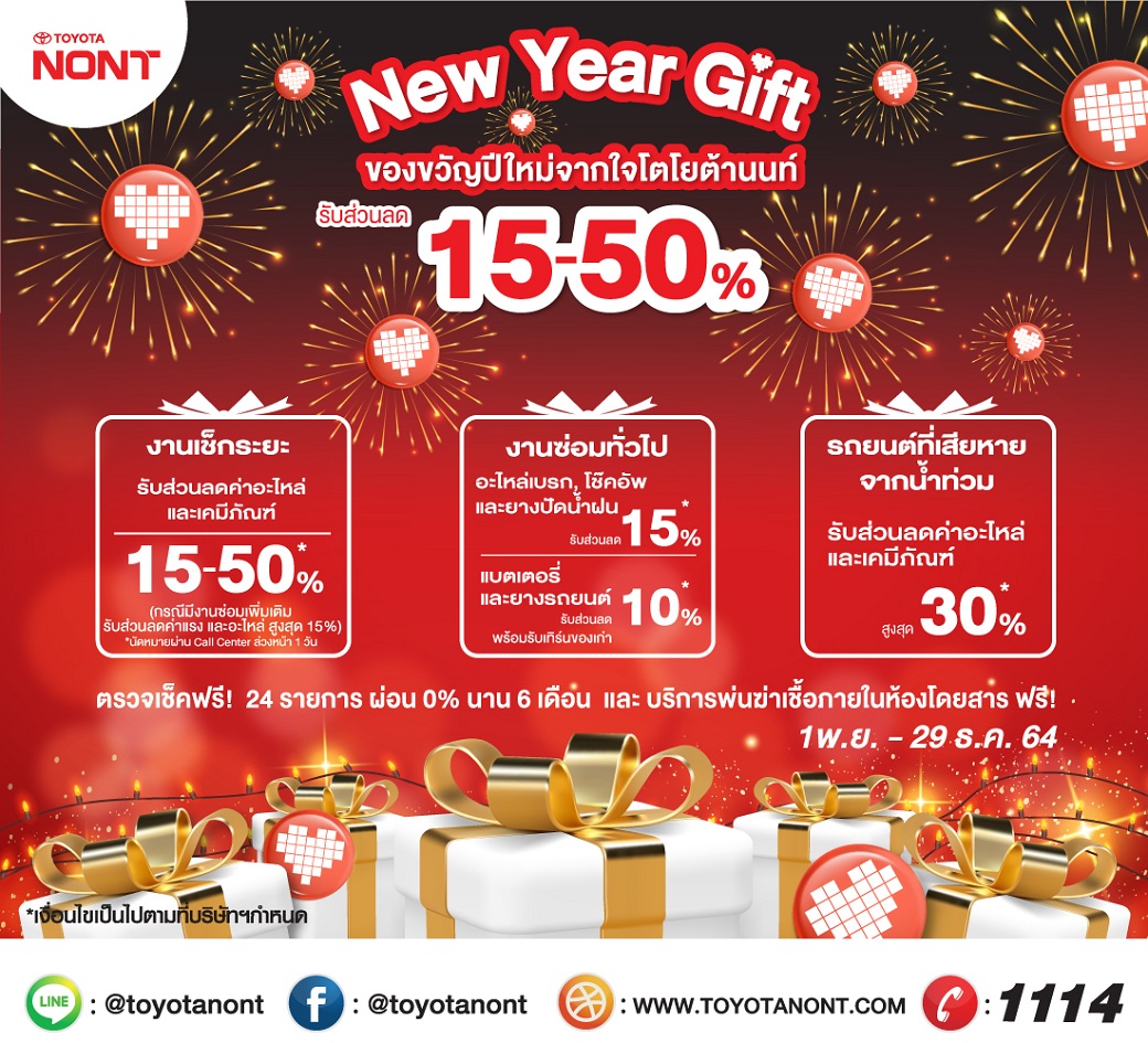 New Year Gift ของขวัญปีใหม่จากใจโตโยต้านนท์ รับส่วนลด 15-50%